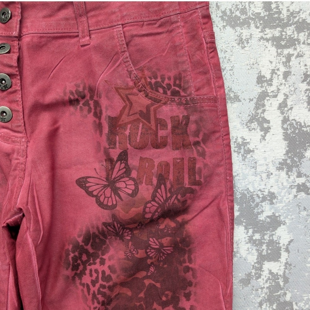 Gigi Moda Red Rock & Roll Graphic Print Button Fly Slim Pants Made in Italy XL - Picture 4 of 15